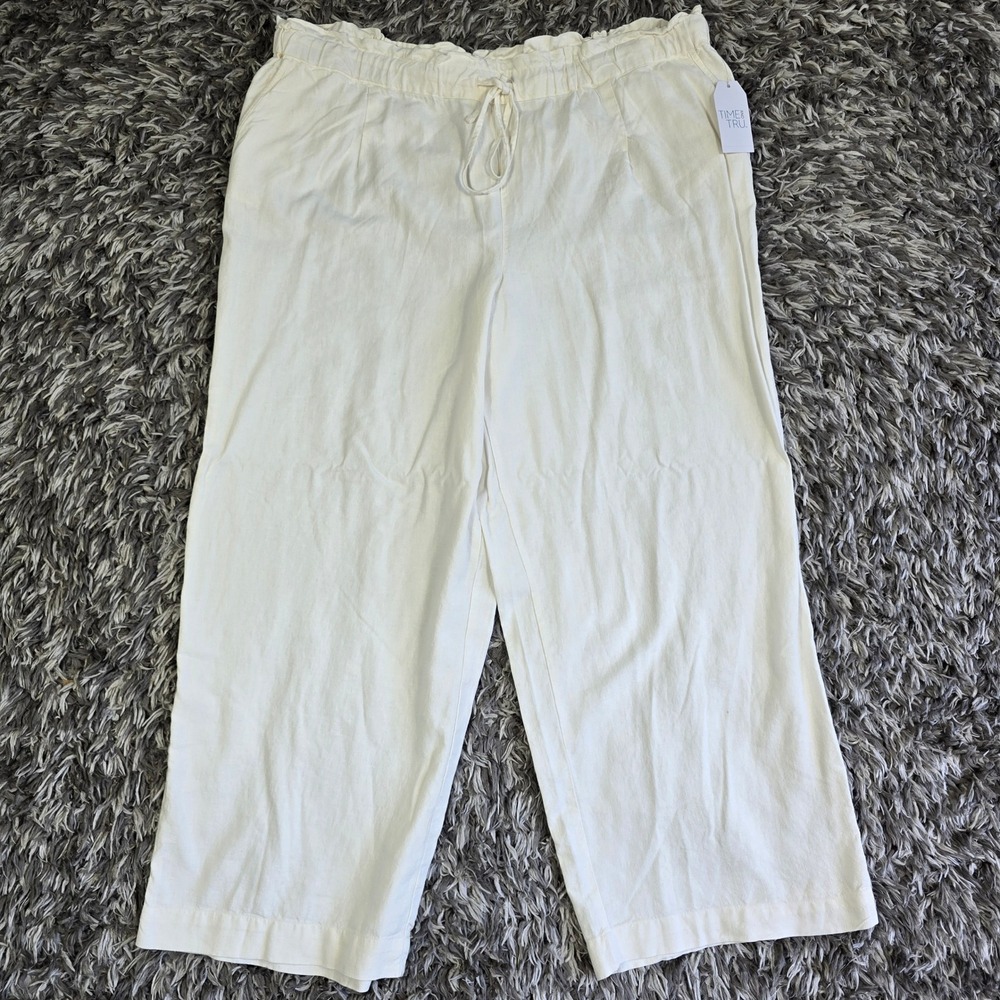 Time and Tru Womens Wide Linen Pant Winter White Plus Size XXXL 22 New With Tags